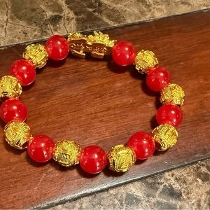 Radiant Red and Gold Beaded Bracelet